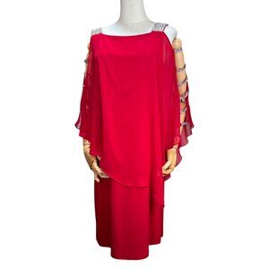 MSK Red Chiffon Cold Shoulder Dress with Rhinestone Straps Size M